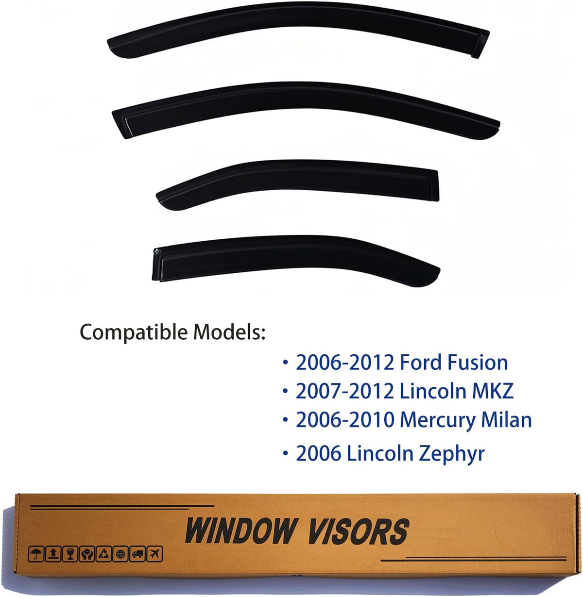 Window Visors Rain Guards fits 2006-2012 Ford Fusion, Out-Channel Window Wind Deflectors Vent Shades Accessories for 2007-2012 Lincoln MKZ, 2006-2010 Mercury Milan, 2006 Lincoln Zephyr, 4 Pcs