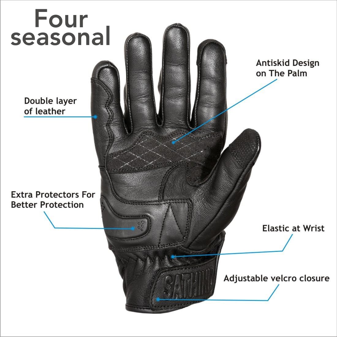 Leather Motorcycle Gloves for Men and Women | Touchscreen | Full Finger | Goatskin Leather Hard Knuckle Motorcycle Riding Gloves (Un-Perforated, Large)