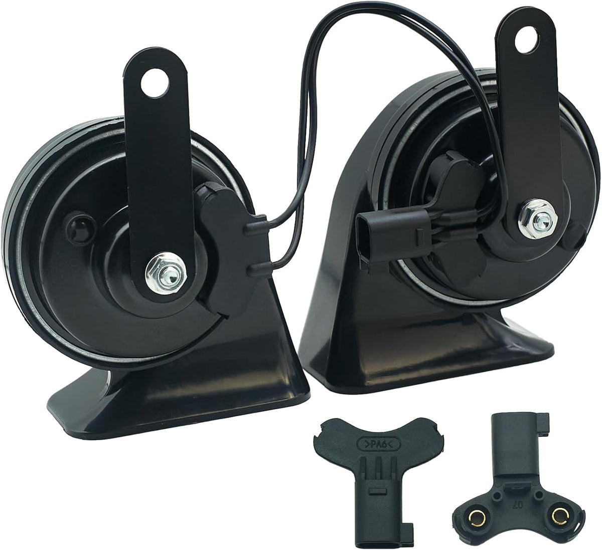 Car Horn Kit for Ford Chevrolet Ram GMC Tesla,12V Loud Waterproof Auto Horn, High Low Dual Tone 126 Decibel, Replacement for Ford(2 Connectors)