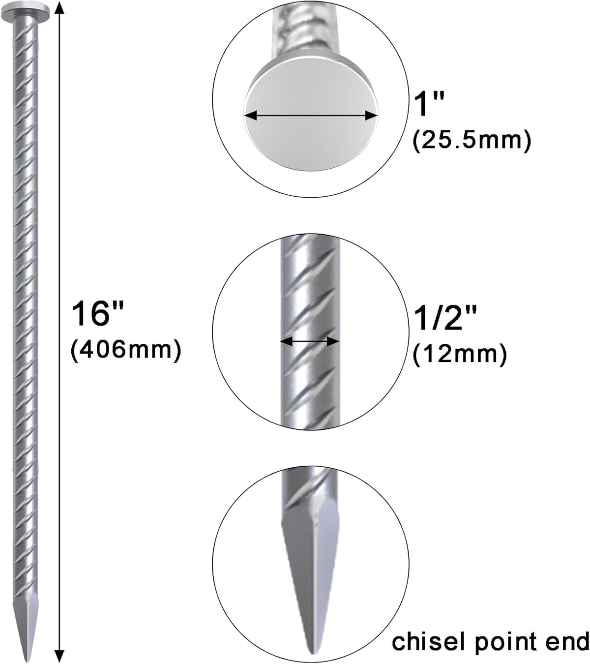 VVOKGO 16 Inch Rebar Stakes Metal Asphalt Anchoring Spikes Ground (24pcs), 1/2 Inch Diameter Galvanized Landscape Anchors Heavy Duty for Speed Bump, Handicap Threshold Ramps, Parking Limits Curb, Tarp