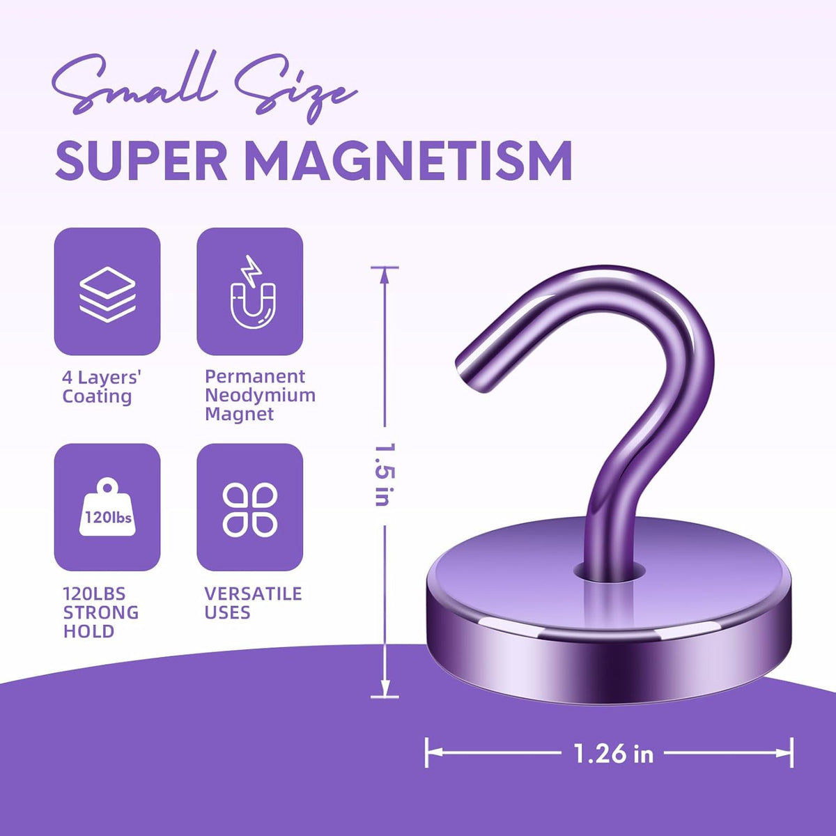 Neosmuk Magnetic Hooks, Cruise Ship Essentials, 120lb+ Heavy Duty Magnetic Hooks for Cruise Cabins, Refrigerator, Grill, Hanging, and Travel | Extra Strong Must-Haves Magnet Hook,Purple, Pack of 10