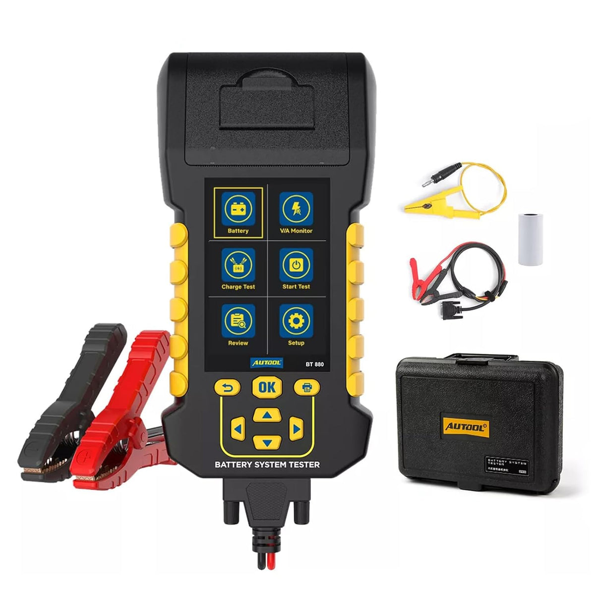 Car Battery Tester 12V/24V Digital Automotive Batteries & Alternator Diagnostic Tool, 20-2000 CCA Load Capacity Charging Cranking System Tester for Truck Marine Motorcycle SUV Boat (Built-in Printer)