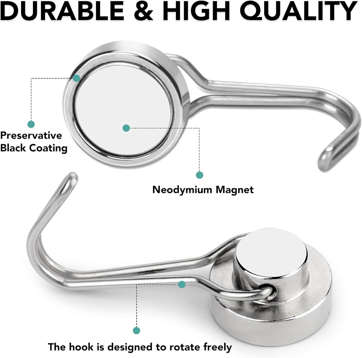 MIKEDE Magnetic Hooks, 40Lbs Heavy Duty Neodymium Magnet Hooks Magnetic Swivel Hooks for Hanging, 10 Pack Rust Proof Strong Magnets with Hook Magnetic Metal Hanger for Fridge, Toolbox, Storage