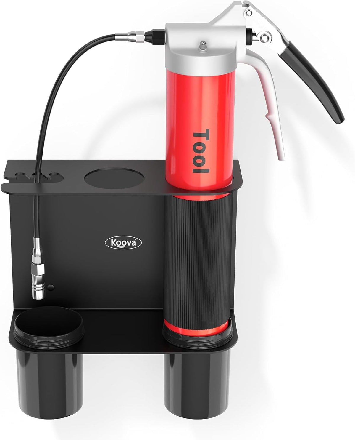 Koova Grease Gun Holder | Tractor Grease Gun Garage Organizer Wall Mount | Includes Removable Drip Cups & Spare Cartridge Holder | Truck & Tractor Accessories | Shop/Garage Wall Organizer | USA Made