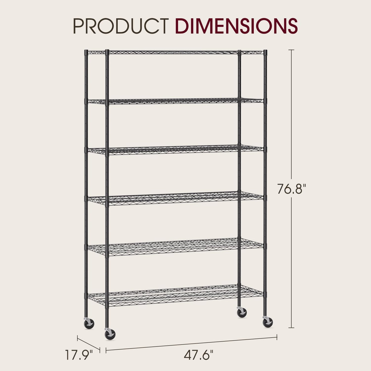 BestOffice 18x48x77 Storage Shelves Commercial Heavy Duty Metal Shelves Garage Organizer Wire Rack Shelving Storage Unit Shelf Adjustable Utility 6000 LBS Capacity,Black