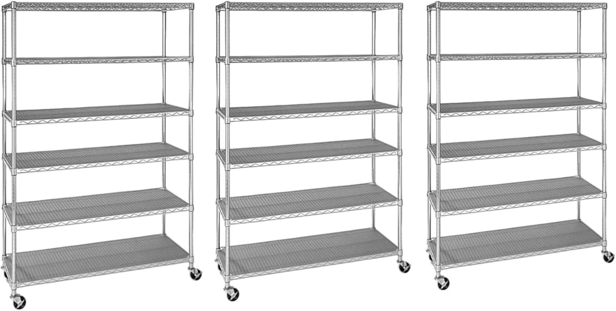 Organize in Style with The Members Mark 6-Tier NSF Heavy Duty Wire Shelving, 47.75" W x 18" D x 75.5" H (Plated, 3 PACK)