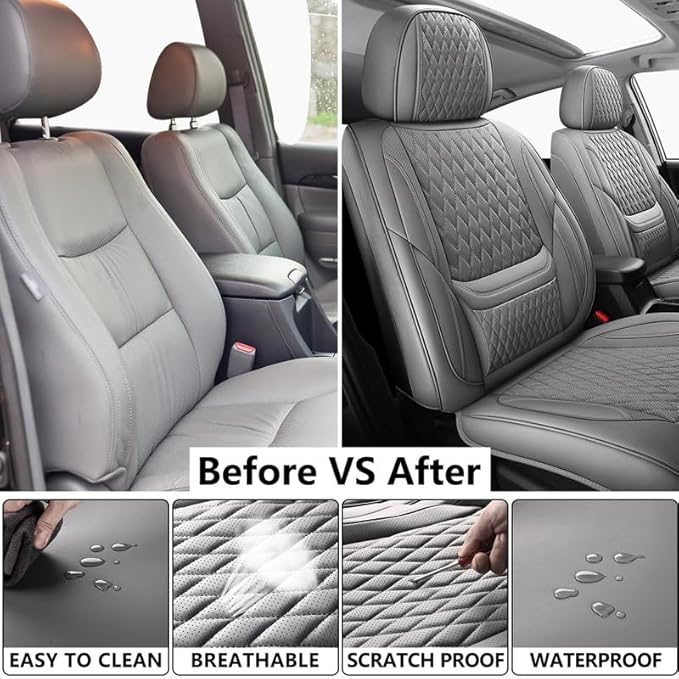 Car Seat Covers Full Set Custom Fit for Chevrolet/Chevy Spark 2012-2022 - Premium Faux Leather with Lumbar Support | Breathable, Waterproof, Anti-Slip, Durable (Gray,Full Set)