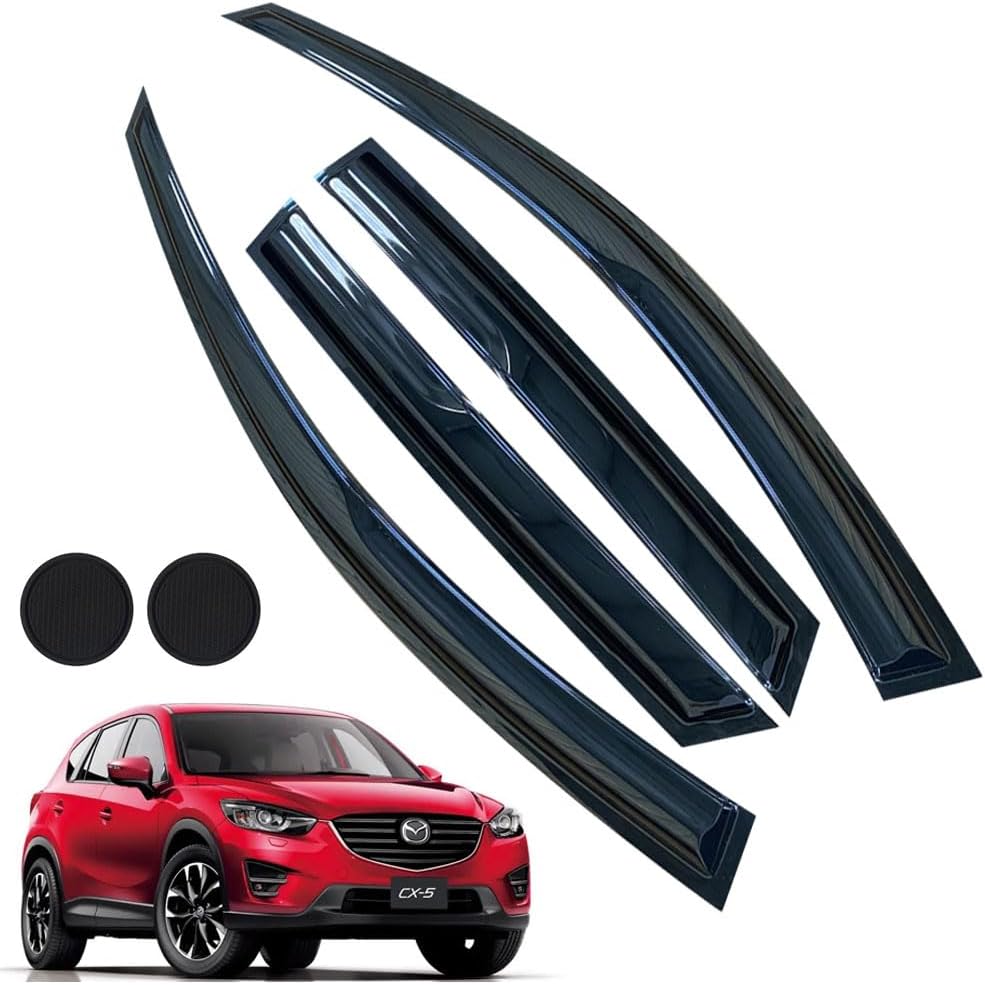 Rain Guards for Mazda CX-5 2013-2016, Tape-on Side Window Deflectors for Mazda CX-5, Window Visors for Mazda Cars, for Mazda Car Accessories 4 Rain Guards ＆ 2 Car Coasters
