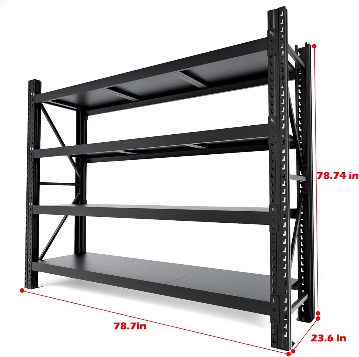 Garage Shelving Heavy Duty - 6.5ft W Extra Large Metal Shelving Units and Storage for 6500lbs, 4tier Adjustable Basement Storage Industrial Shelves Pallet Racking Organizer (23.6"D *78.7"W * 78.7"H)