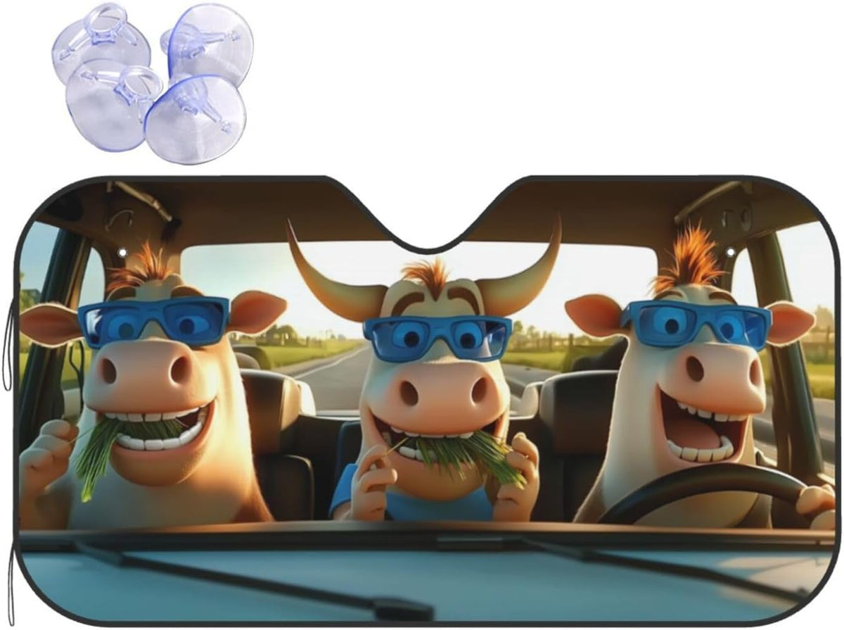Funny Cow Car Sun Shade Windshield Sunshade Foldable Front Window Shield Cover for Truck SUV