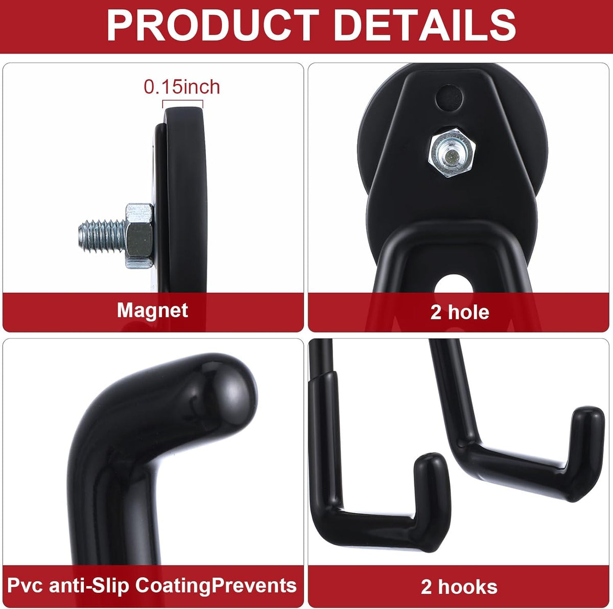 Landhoow Large Magnetic Hooks Heavy Duty Garage Magnet Hooks Strong Storage Utility Magnetic Hangers with Anti Slip Rubber Coating for Indoor and Outdoor Hanging(Black,26 Pcs)