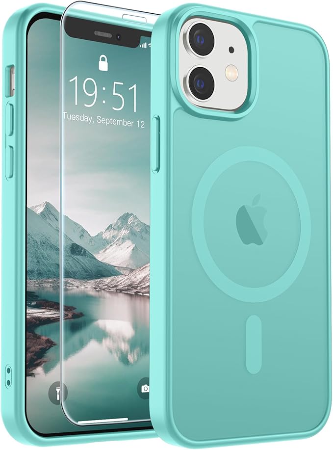 SUPFINE Magnetic for iPhone 12 Case/iPhone 12 Pro Case (Compatible with MagSafe)(Military Grade Drop Protection) Slim Translucent Matte Shockproof with Anti-Fingerprint Phone Case,Blue Green