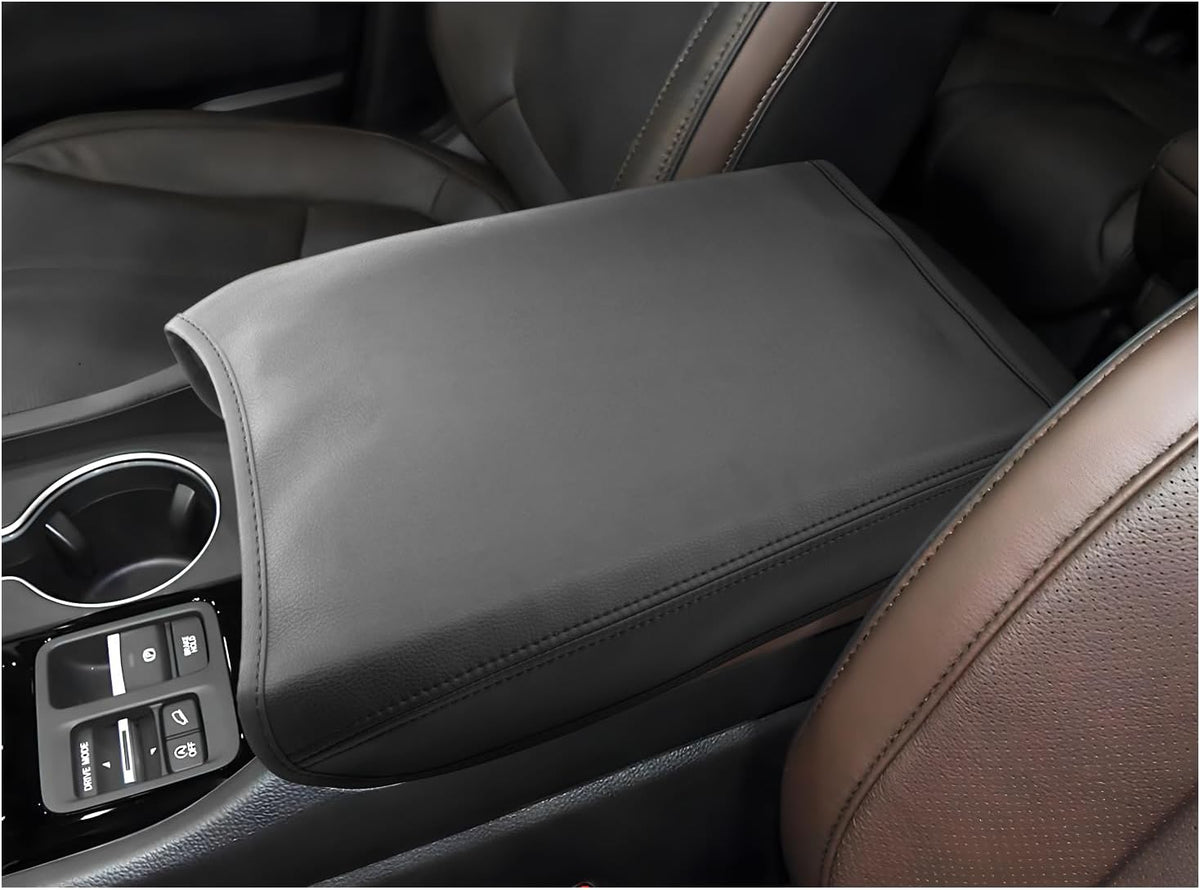 LUWU Center Console Cover Compatible with 2023 2024 2025 Honda Pilot & 2024 2025 Ridgeline & 2024 2025 2026 Honda Passport Accessories Armrest Console Cover Interior Accessories Leather (Thin Black)