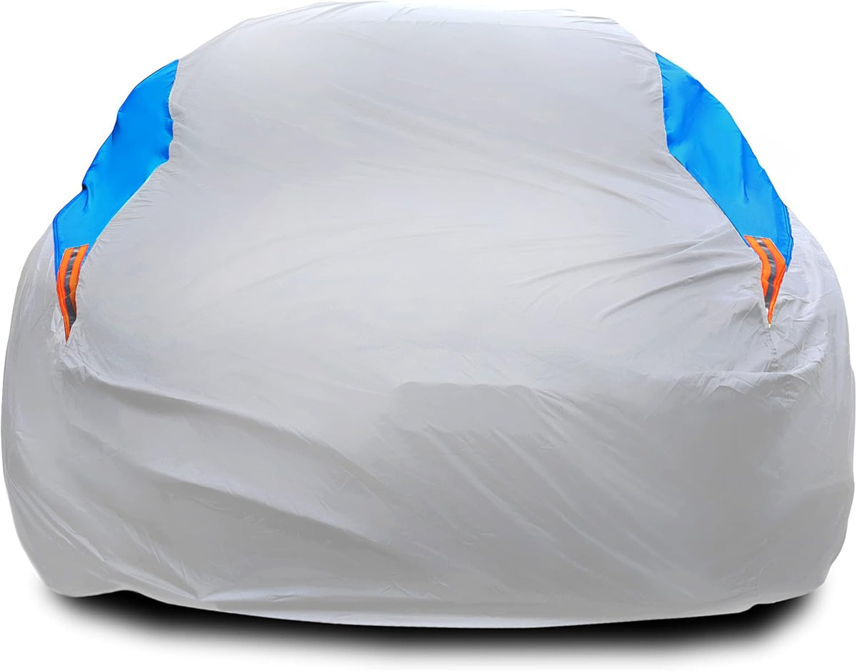 MORNYRAY Waterproof Car Cover All Weather Snowproof UV Protection Windproof Outdoor Full car Cover, Universal Fit for Sedan (Silvery, A3-Fit Sedan Length(178-185 inch)