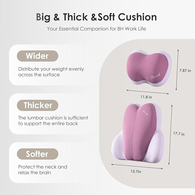 FLORICH Lumbar Support with Car headrest Back Pillow for Chairs Headrest Pillow for Car Ergonomic Ultrathick Memory Foam Back Pillow for Office Chair (Purple)