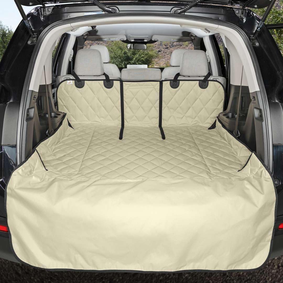 4Knines SUV Cargo Liner for Dogs, Trunk Mat for SUV, Durable Cargo Cover, Protector – Compatible with 60/40 Split Bench & Armrest Pass-Through, Waterproof, Machine Washable, Non-Slip (X Large, Tan)