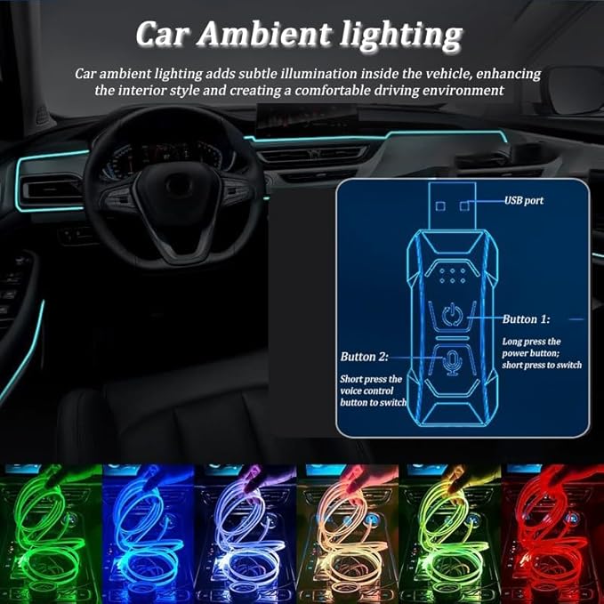 Car LED Strip Light for Suzuki Ciaz 2014–2025, 6 in 1 Car Ambient Lighting Kits, Interior Interior Light Sync to Music, Auto Decorations Interior Accessories, 8M
