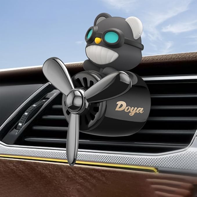 Pilot Car Air Freshener, Cute Bear Car Vent Clip Air Freshener Automotive Air Outlet Fan Diffuser, Automotive Interiors Vent Decoration (Shake Head Style - Red-s)
