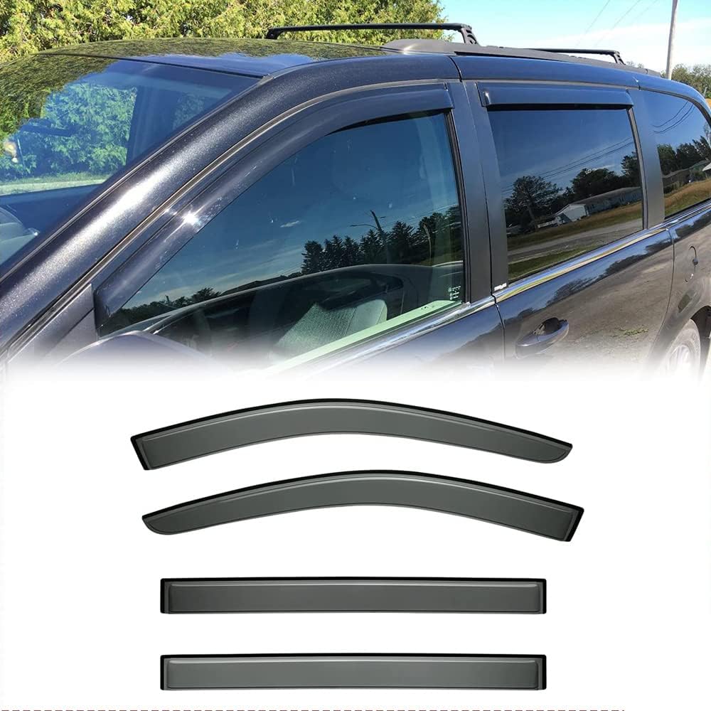 94251 Side Wind Vent Deflector Set,4pcs Out-Channel Tape-On Nice Rain Guards, Dark Smoke Window Visors fit for 2008-2016 Chrysler Town & Country,2008-2020 Dodge Grand Caravan