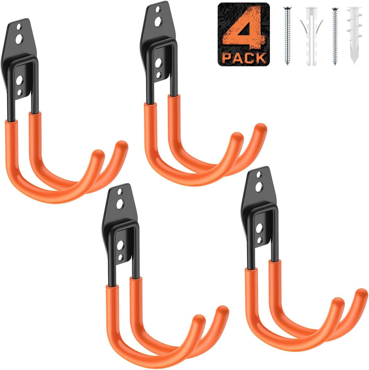 4 Pack 5.5x4.1 Inch Utility Steel Wall Mount Heavy Duty Garage Hooks with Anti-Slip Coating,Storage More Yard,Garden and Power Tools and for Hanging Hose,Ladder and Bike