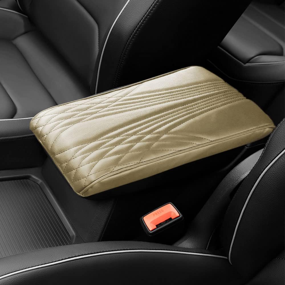 2025 Upgrade Universal Style Memory Cotton Car Armrest Box Pad,New Leather Car Armrest Box Pad Car Center Console Cover Pad,Vehicle Seat Box Cushion Protector for SUV Truck (Beige, Angle Pattern)
