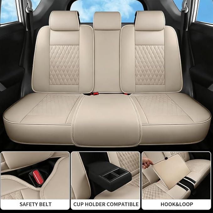 Car Seat Covers Full Set Custom Fit for Ford Edge 2007-2026 - Premium Faux Leather with Lumbar Support | Breathable, Waterproof, Anti-Slip, Durable (Beige,Full Set)