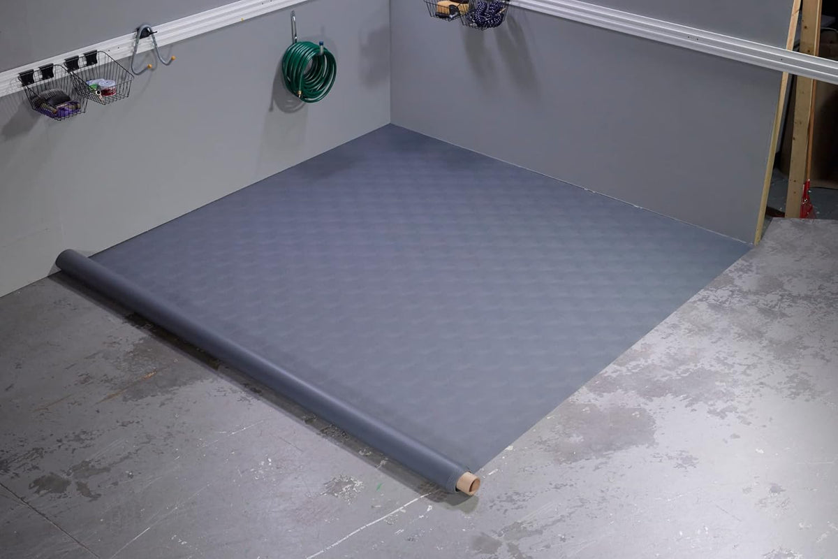 G-Floor Seamless Sheet Vinyl Shed Flooring Cover with Bonded Fibrous Backing - Levant Pattern (8' x 10', Slate Grey)