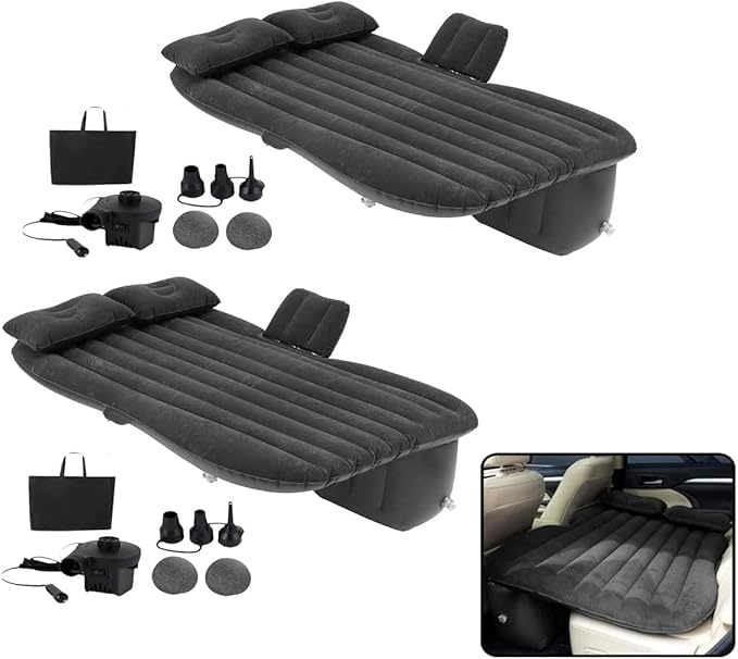 VaygWay Inflatable Car Air Mattress – 2 Pk Air Bed with Pump Kit –Portable Back Seat Travel Air Mattress – Camping Vacation Blow up Bed Cushion - Sleeping Pad with 2 Pillows - Universal Car SUV Truck