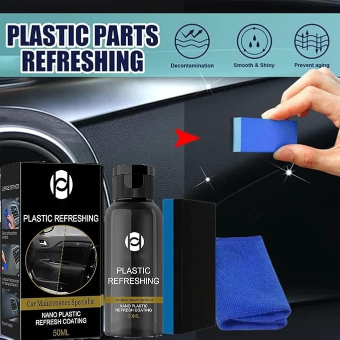 RJDJ Plastic Restorer for Cars, Trim & Exterior – Plastic Revitalizing Coating Agent, Restores Faded Plastic, UV Protection, Car Shine Refurbishing Solution (50ml-4pcs)