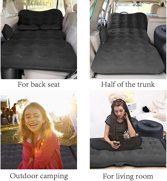 SAYGOGO Inflatable Car Air Mattress Travel Bed - Thickened Car Camping Bed Sleeping Pad with Air Pump 2 Pillows for Car Tent SUV Sedan Pickup Back Seat - Black