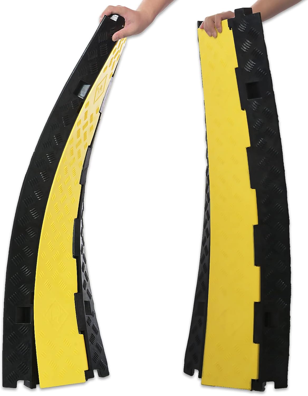 CXRCY Cable Ramp 2 Pack of 3 Channel PVC Rubber Cable Protector, 44000lbs Capacity Heavy Duty Speed Bumps Hose Cord Protector Ramps for Wire Hose Pipe Hider Driveway Outdoor