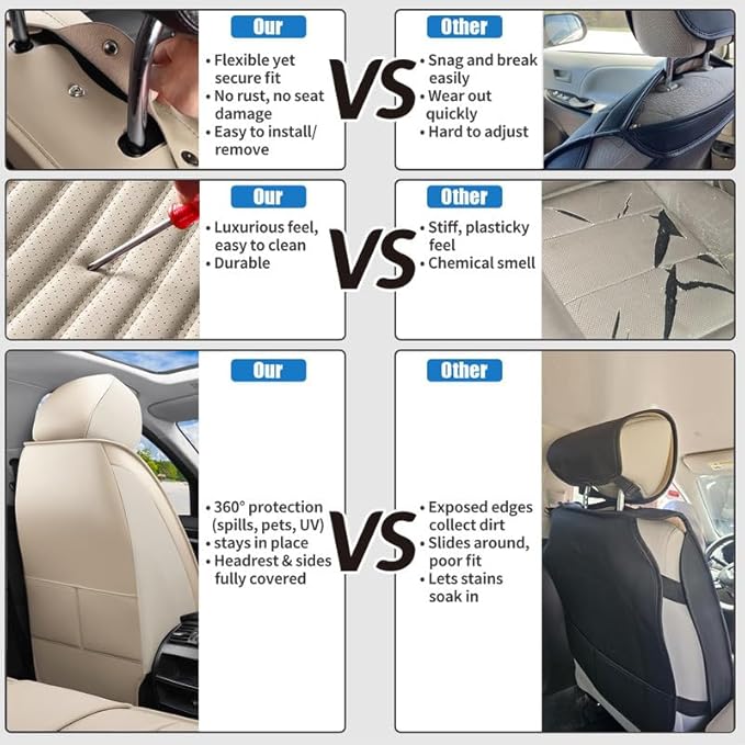 Front Seat Covers Fit for Toyota Matrix 2003-2014, Car Seat Covers Front Seats, Breathable Faux Leather Automotive Seat Covers Front Pair Anti-Slip Seat Cover(Beige, Front)