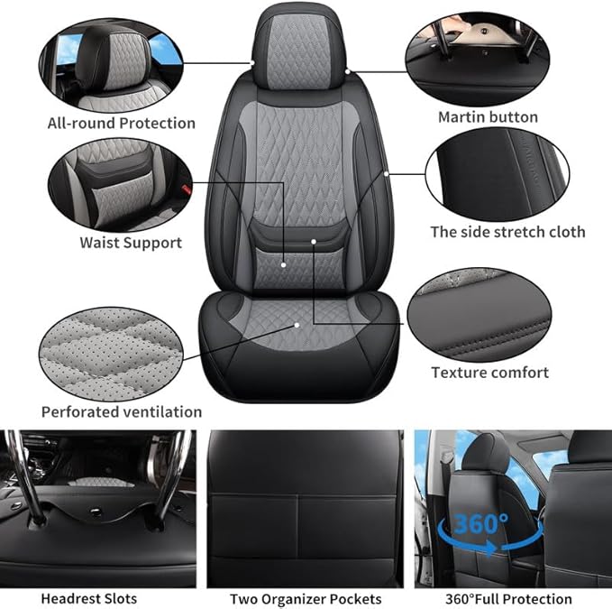 Car Seat Covers Full Set Custom Fit for Mercury Sable 1995-2009 - Premium Faux Leather with Lumbar Support | Breathable, Waterproof, Anti-Slip, Durable (Black&Gray,Full Set)