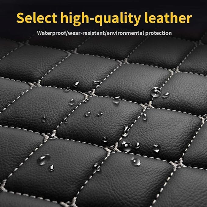 Custom Making Car Floor Mats Compatible for 2000-2025 All Mode Sedan SUV Sports Car Full Coverage Cute Pads Protection Non-Slip Leather Floor Liners (Black+Light Brown Edge)