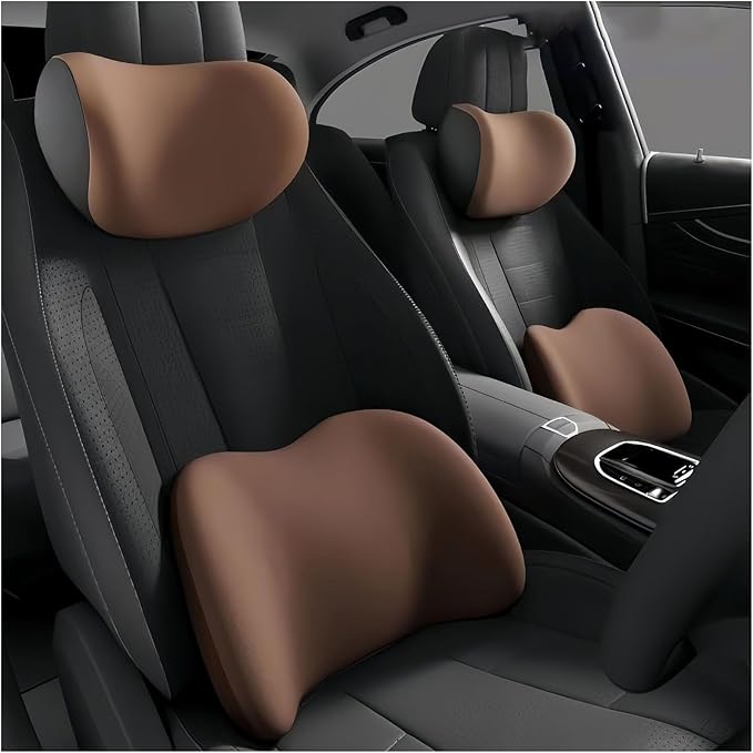 Car Lumbar Support Pillow and Car Neck Pillow Kit for Alfa Romeo 145 146 147 155 156 159 164 166 33 75 90 4C 8C, Car Seat Neck Back Rest Pillows, Ergonomic Car Seat Headrest & Lumbar Cushion