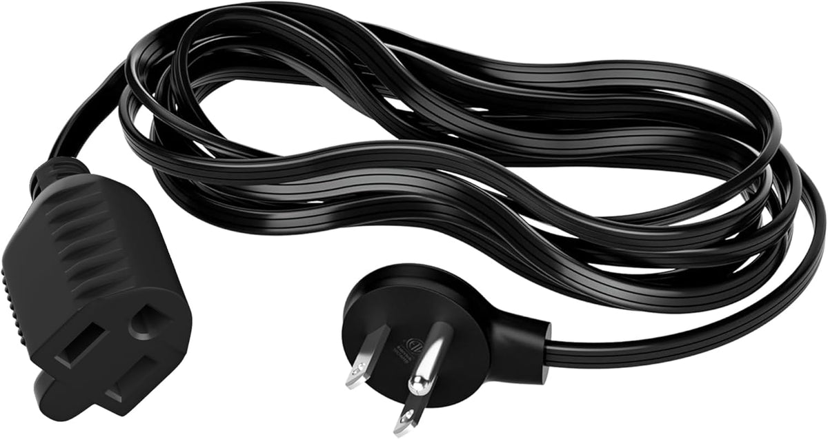 Elecan Flat Plug Extension Cord 12 Ft with Slim Space-Saving Plug Design, Thin Flat Cable Low Profile Power Cord 3 Prong Grounded Wire, 16 Gauge 13 A/125 V-Black-ETL Certified