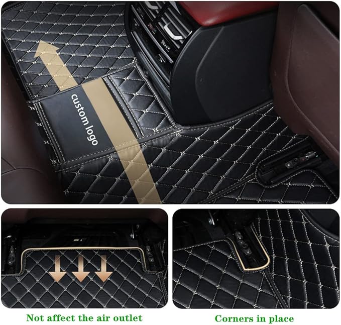 Custom Personalized Floor Mats - Luxury Full Coverage All Weather Mats, Anti-Slip Leather Mat Set, Fit for 99% of Cars, SUVs & Trucks (Yellow+Black, D-Diamond+Strip)