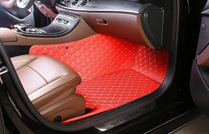 Custome Car Mats Accessories All Weather Floor mats Compatible with Automotive Floor Mats Passenger car mats (Black red)