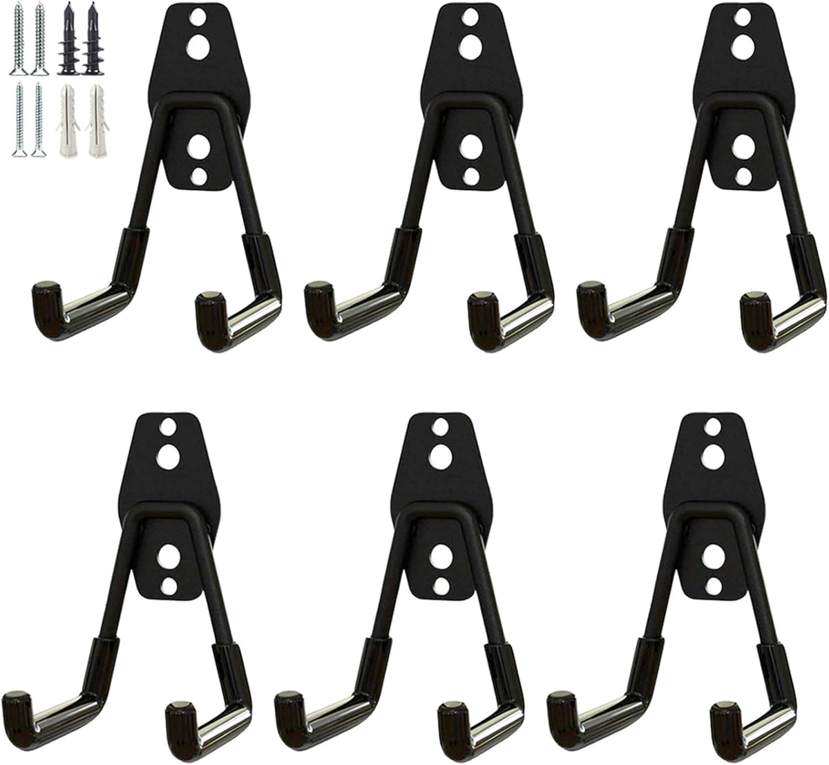 Garage Storage Utility Hooks，Garage Garden Tool Organizer，Steel Wall Mount Hooks, Garden Small U Hooks (6 Pack-Black)