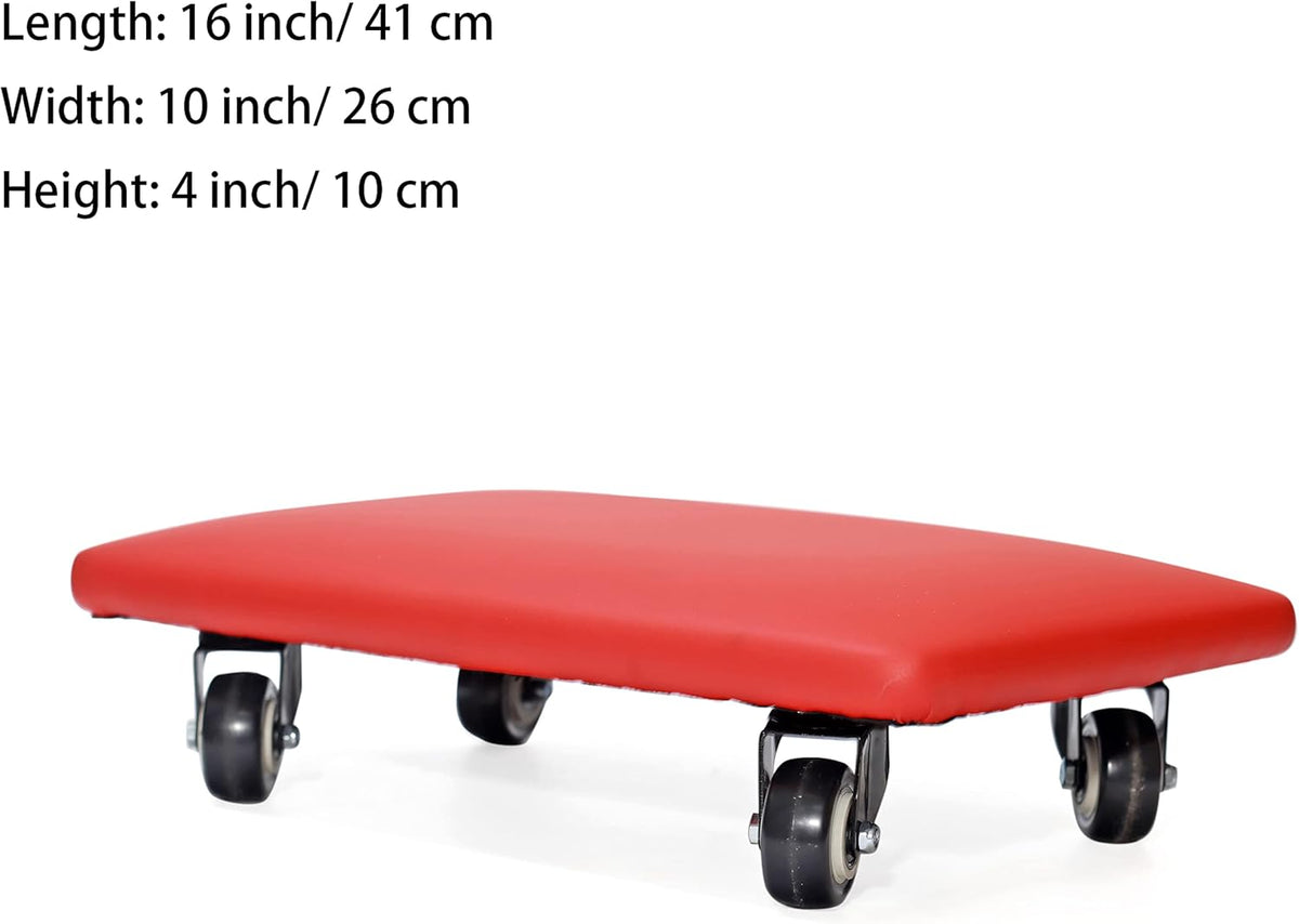 Roller Seat 360 Degree Rotating Low Stool with Wheel Chair PU Leather Universal Swivel Wheels Stool for Home Office Fitness and Garage (Rectangle Red)
