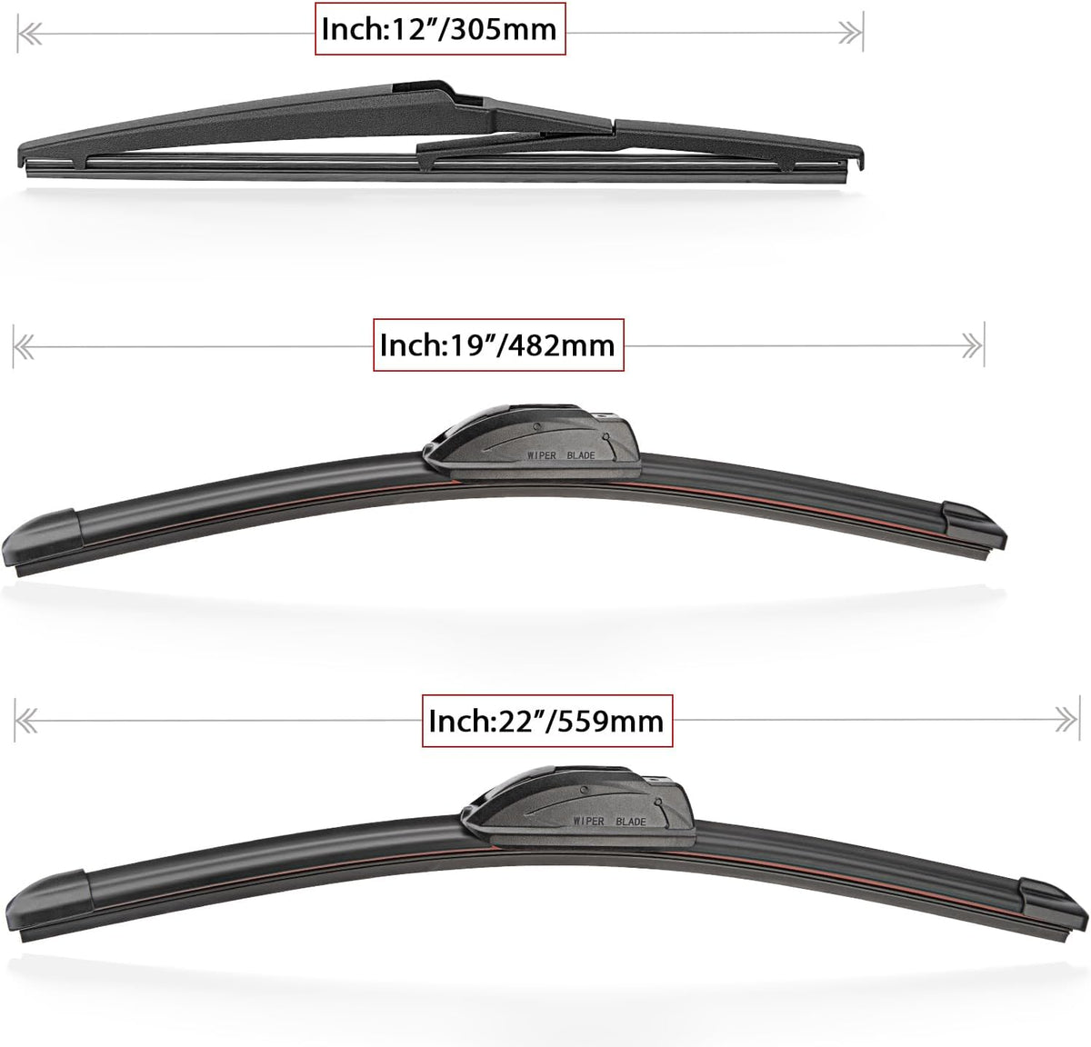 Windshield Wiper Blades Replacement for Toyota Highlander 2001-2007 / Toyota RAV4 2001-2005 Original Factory Quality Front Rear Wipers Blade Set for My Car - 22" 19" 12" (Pack of 3)