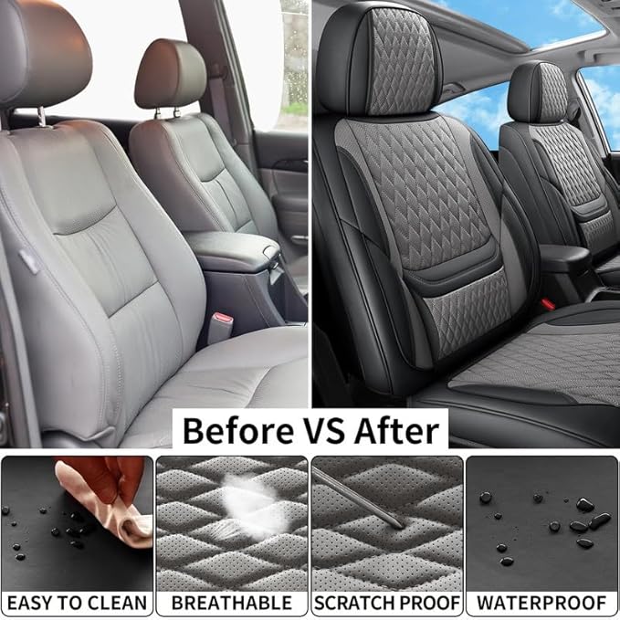 Car Seat Covers Full Set Custom Fit for Chevrolet/Chevy Trailblazer 2021-2026 - Premium Faux Leather with Lumbar Support | Breathable, Waterproof, Anti-Slip, Durable (Black&Gray,Full Set)