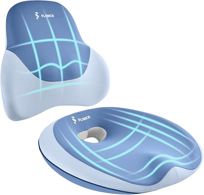 FLORICH Seat Cushion Lumbar Support Pillow for Office Chair, Car Lower Back Support, Ergonomic Desk Chair Pillow for Butt and Back Support of Memory Foam Seat Pad(Blue)