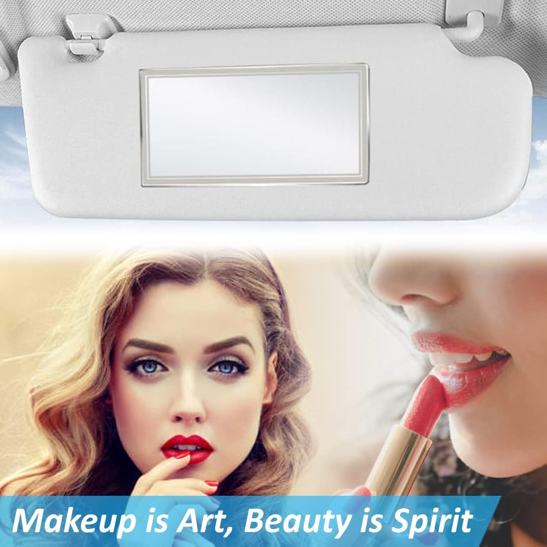 Randconcept - Large Car Sun Visor Adhesive Vanity Mirror, Car Interrior Cosmetic Makeup Mirror, Seatback Stainless Steel Portable Accessories for Automotive Truck SUV Vehicle