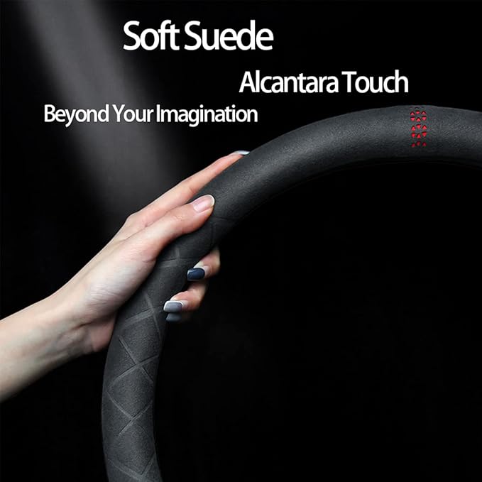 Suede Steering Wheel Cover,Compatible with Nissan Xterra Sentra Frontier Altima Rogue 350Z Murano Juke Alcantara Sport Non-Slip Wheel Cover Car Interior Accessories 15 inch For Man and Women