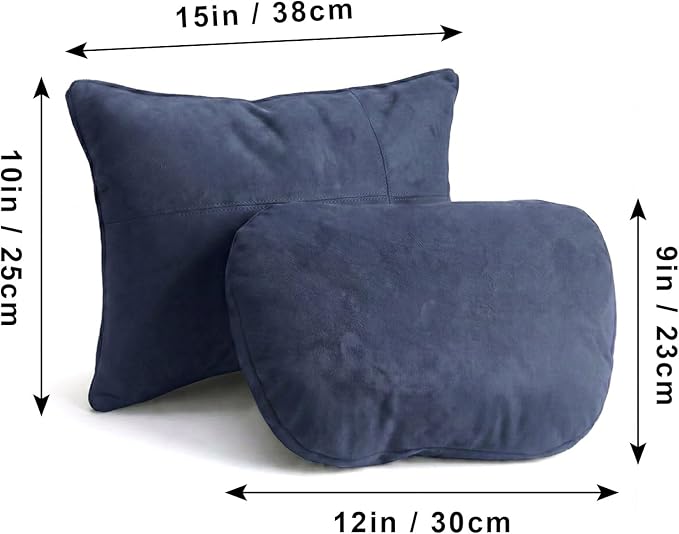 2PCS Welbrit Car Pillow for Car Neck Pillow for Driving Seat Lumbar Support Soft Cushion with Extra Filling Accessories Back Support for Travel Nap and Trips Sleeping(Blue, Head and Lumbar)