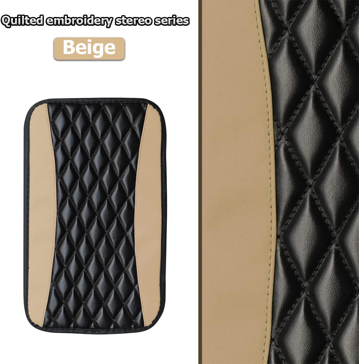 Car Center Console Cushion Pad, Universal Leather Waterproof Armrest Seat Box Cover Protector,Comfortable Car Decor Accessories Fit for Most Cars, Vehicles, SUVs (Beige)