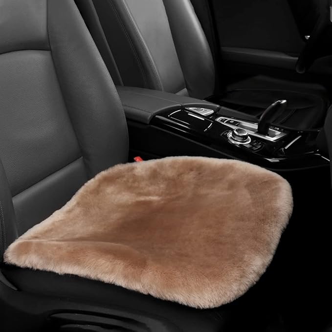 Genuine Sheepskin Auto Seat Pad, Australian Soft Wool Seat Cover Breathable and Sweat-Wicking Comfort Warm Universal Fit,19.2 inch x19.2 inch (Front seat Cushion 1pc, Light Brown)