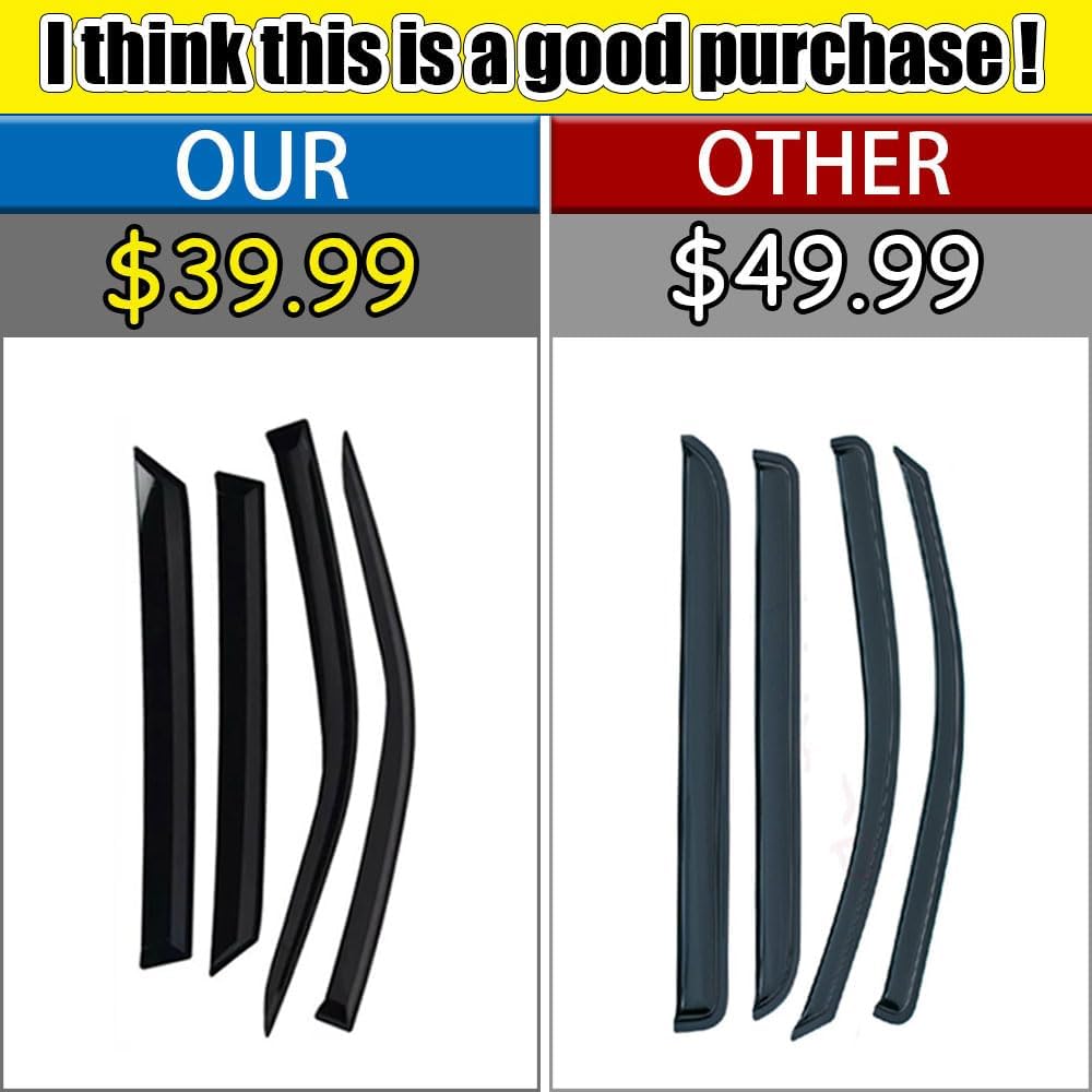 Rain Guards for Jeep Wrangler JK 2007-2018, Tape-on Side Window Deflectors for Jeep Wrangler, Window Visors for Jeep Cars, for Jeep Car Accessories, 4 pcs, FOR-WRANGLER-07/18-JK