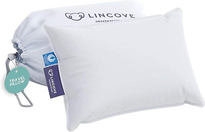 Lincove Canadian Down Feather Travel Pillow - Luxury Pillows to Support Head, Neck, While Sleeping on Airplanes, Cars, Hotels & Home - Comfortable Vacation Sleeping Essential, 13"x18"